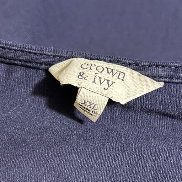 Crown & Ivy Navy Puff Sleeve Knit Top Size XXL - Picture 5 of 5